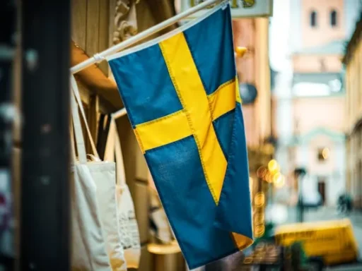 Den svenska modellen - bilden visar den svenska flaggan i förgrunden